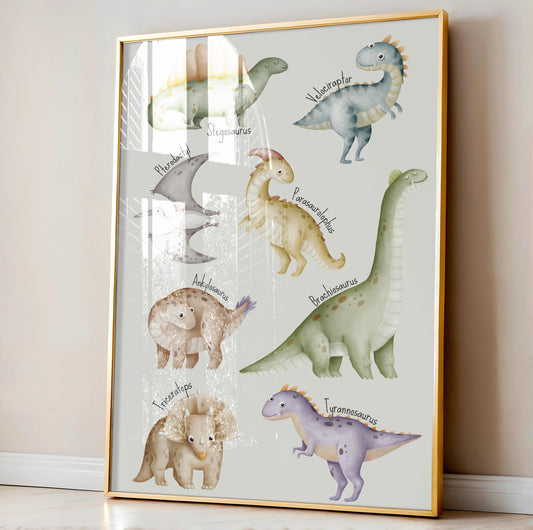 Dinosaur poster. Children's bedroom print.