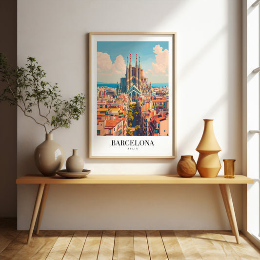 Barcelona retro style city print