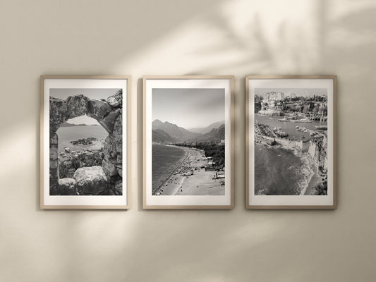 Set of 3 Turkiye Holiday prints, Antalya Bodrum prints, City poster set, Black and White travel posters, Travel prints, Asia, Wall art, Gift