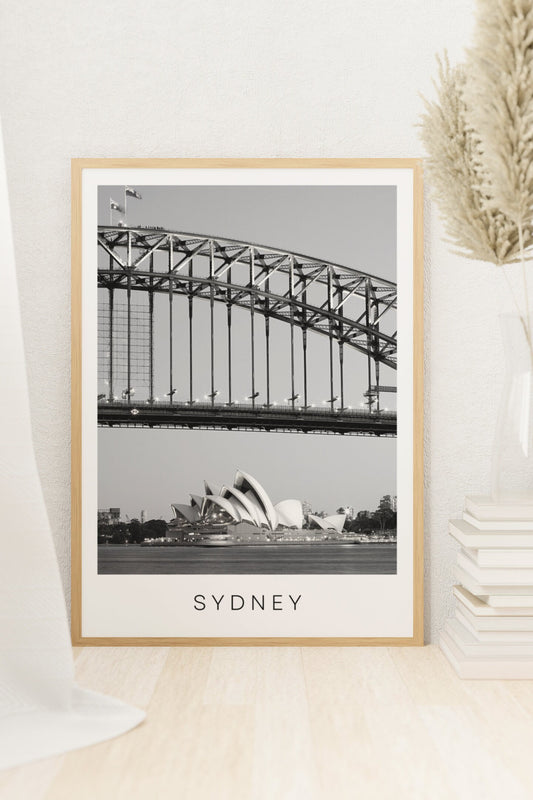 Sydney print, Opera House print, City print, Black and white travel photograph, Travel poster, Wall art, Home decor, Harbour Bridge print