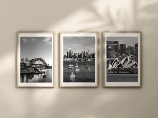 Set of 3 Sydney prints, Australia images, City prints, Black and White photographs, Travel posters, Travel prints, Wall art, Destination art