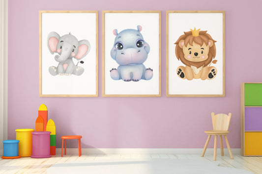 Set of 3 Children's bedroom prints, Nursery art, Kid's bedroom posters, Baby nursery prints, baby animals, Home decor, Playroom pictures