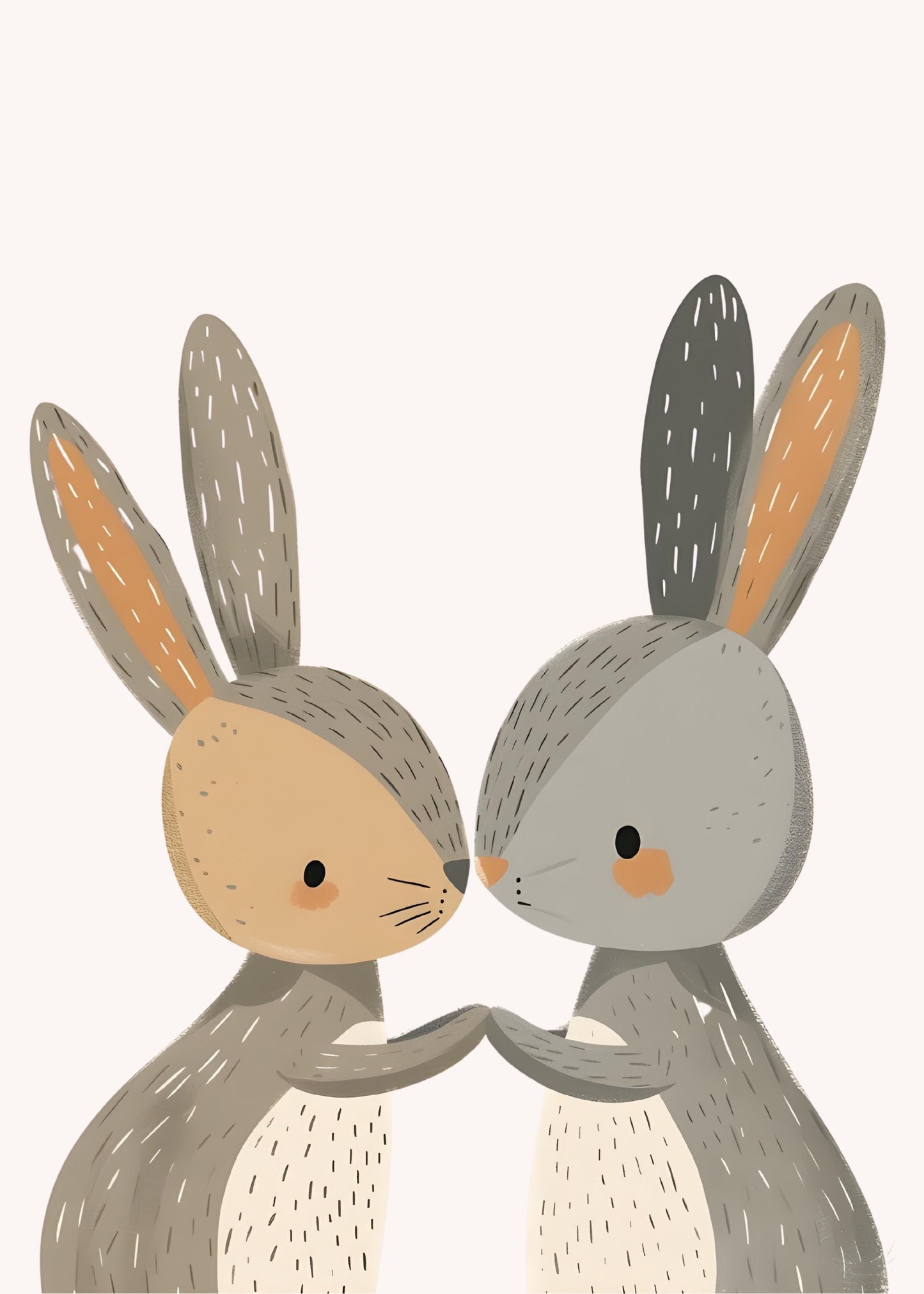 Grey rabbits poster. Children's bedroom print.
