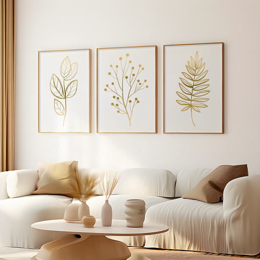 Set of 3 gold-coloured leaf posters