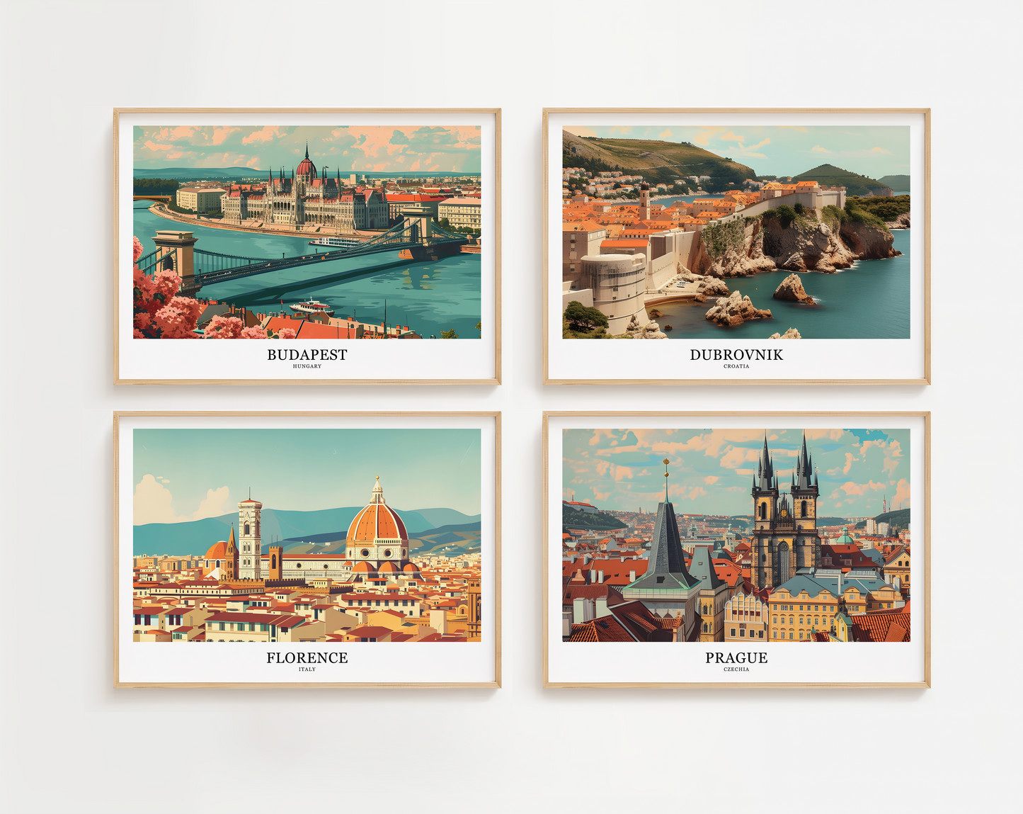 Retro style city prints in landscape. Choose from 56 locations listed.