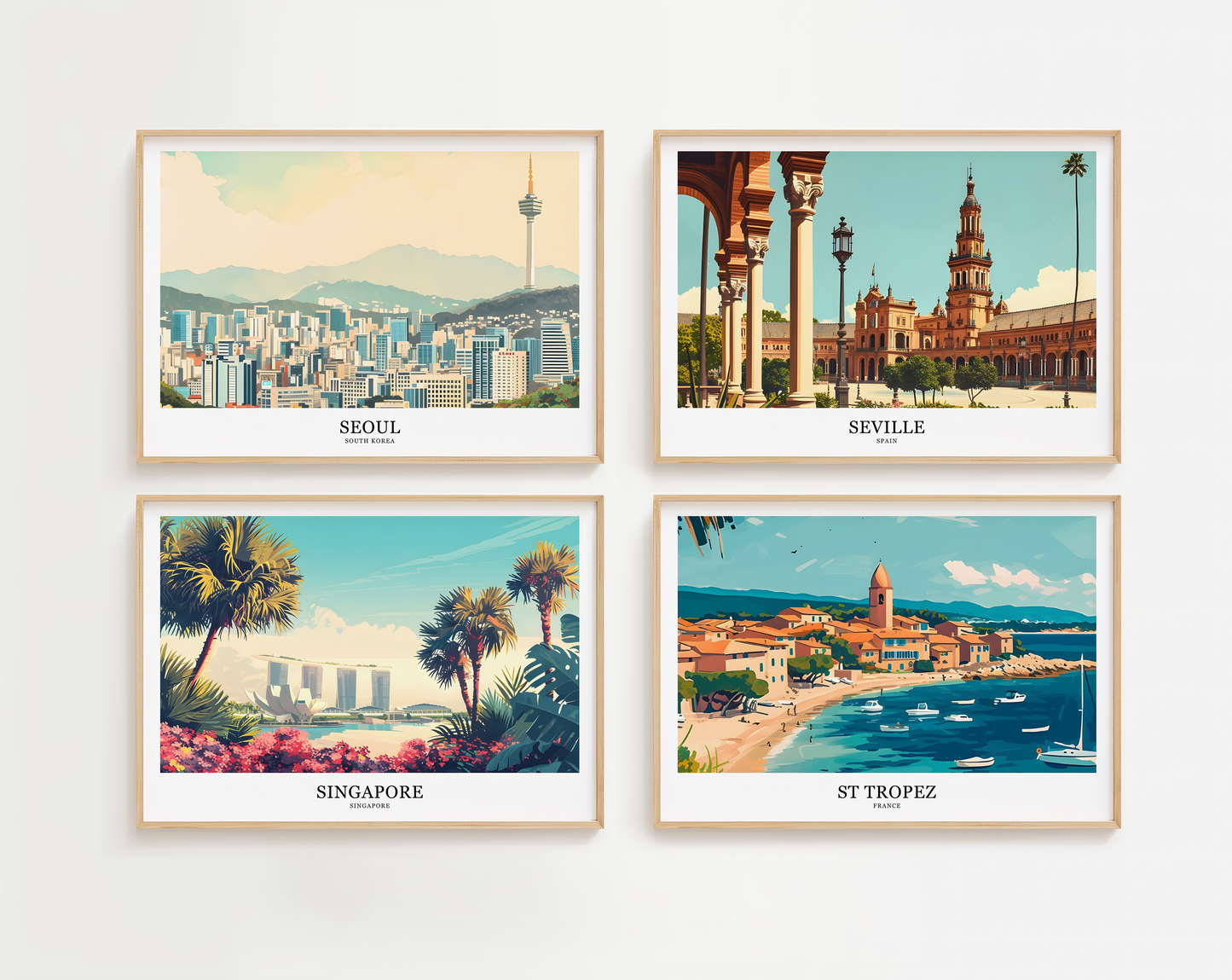 Retro style city prints in landscape. Choose from 56 locations listed.