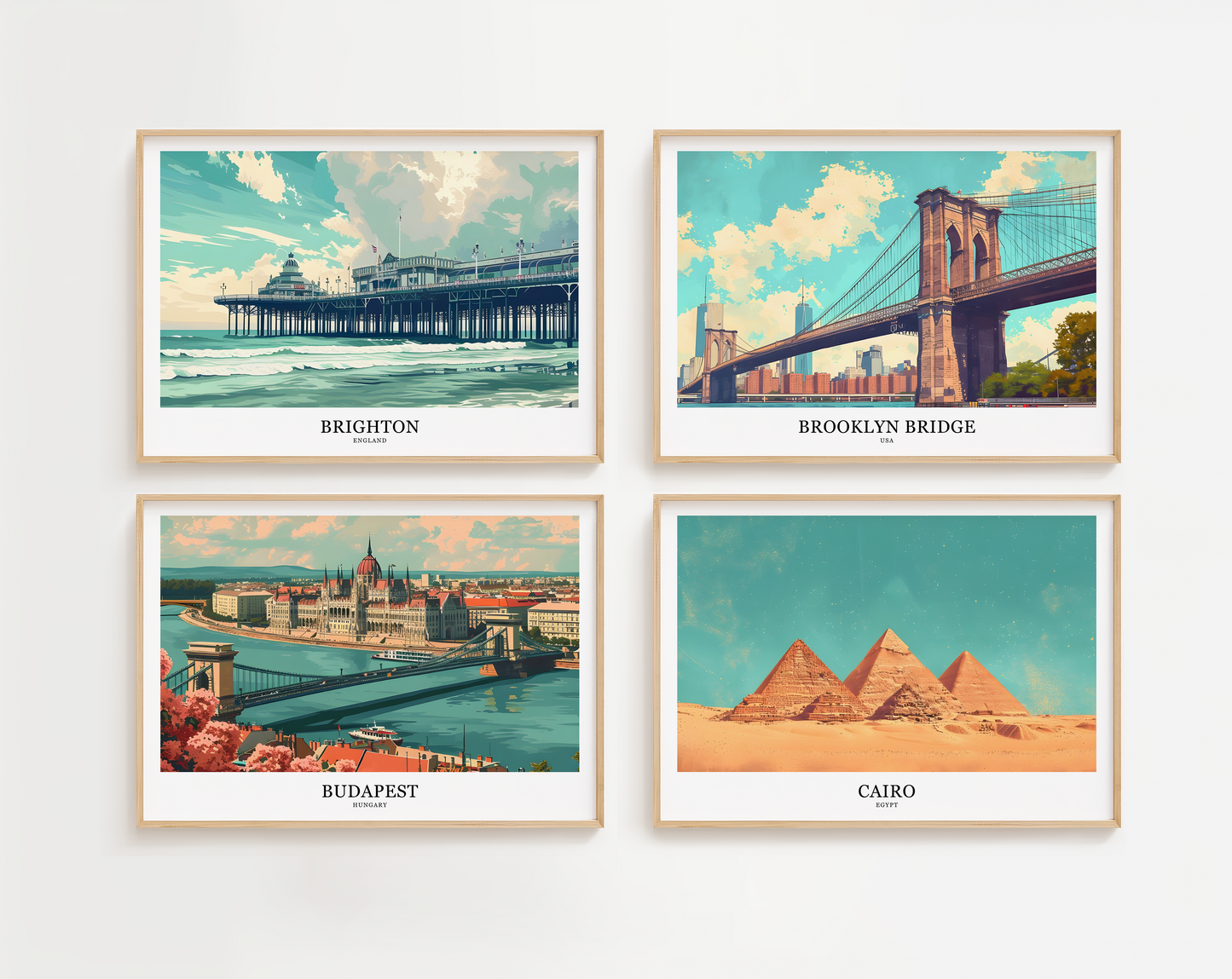 Retro style city prints in landscape. Choose from 56 locations listed.