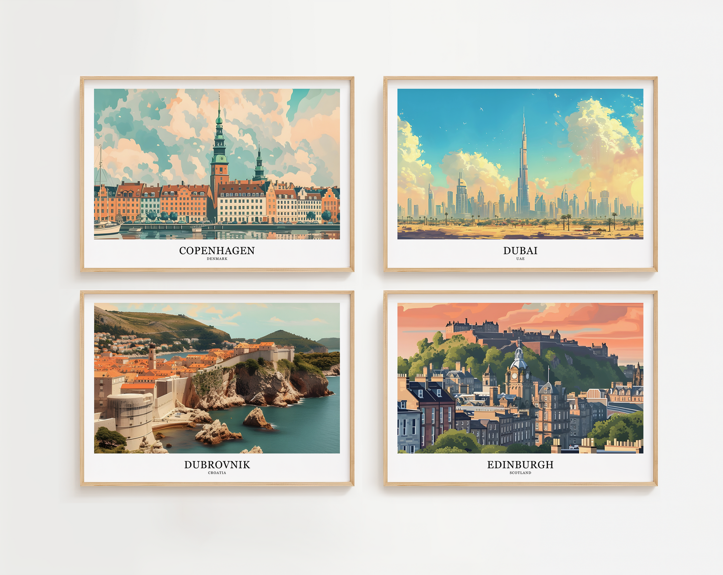 Retro style city prints in landscape. Choose from 56 locations listed.