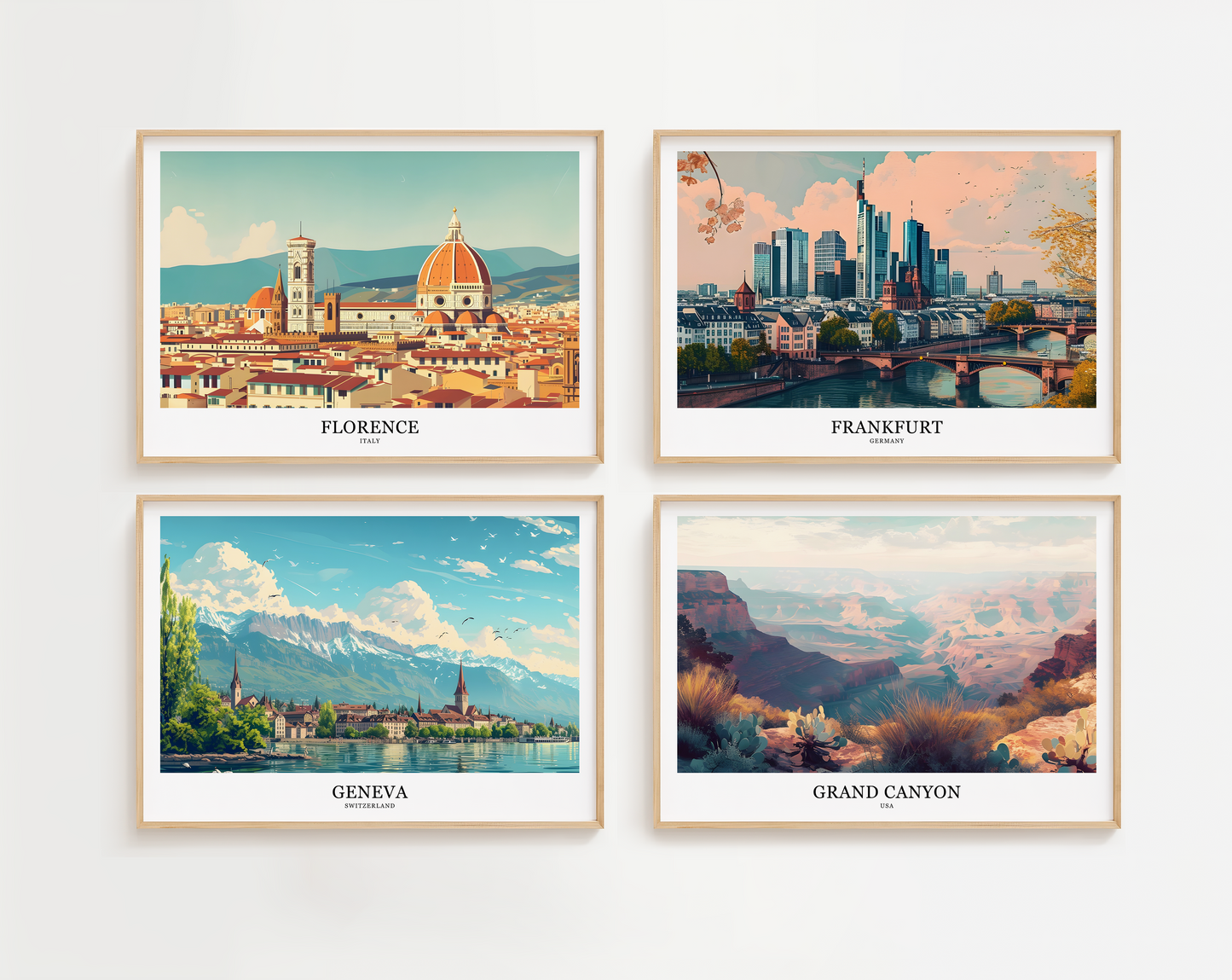 Retro style city prints in landscape. Choose from 56 locations listed.