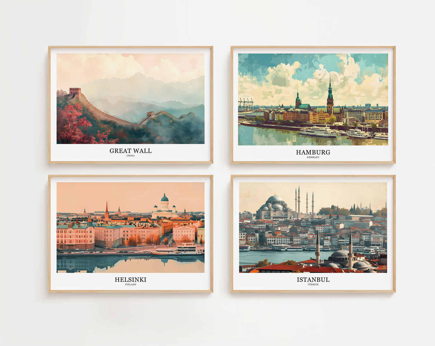 Retro style city prints in landscape. Choose from 56 locations listed.