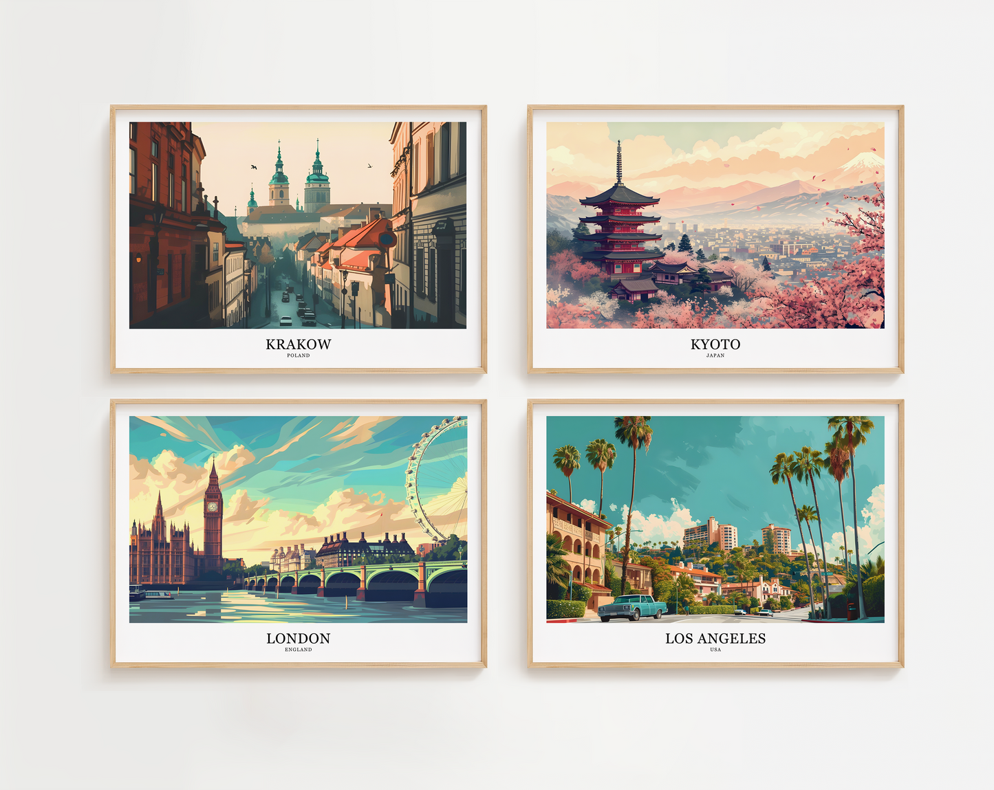 Retro style city prints in landscape. Choose from 56 locations listed.
