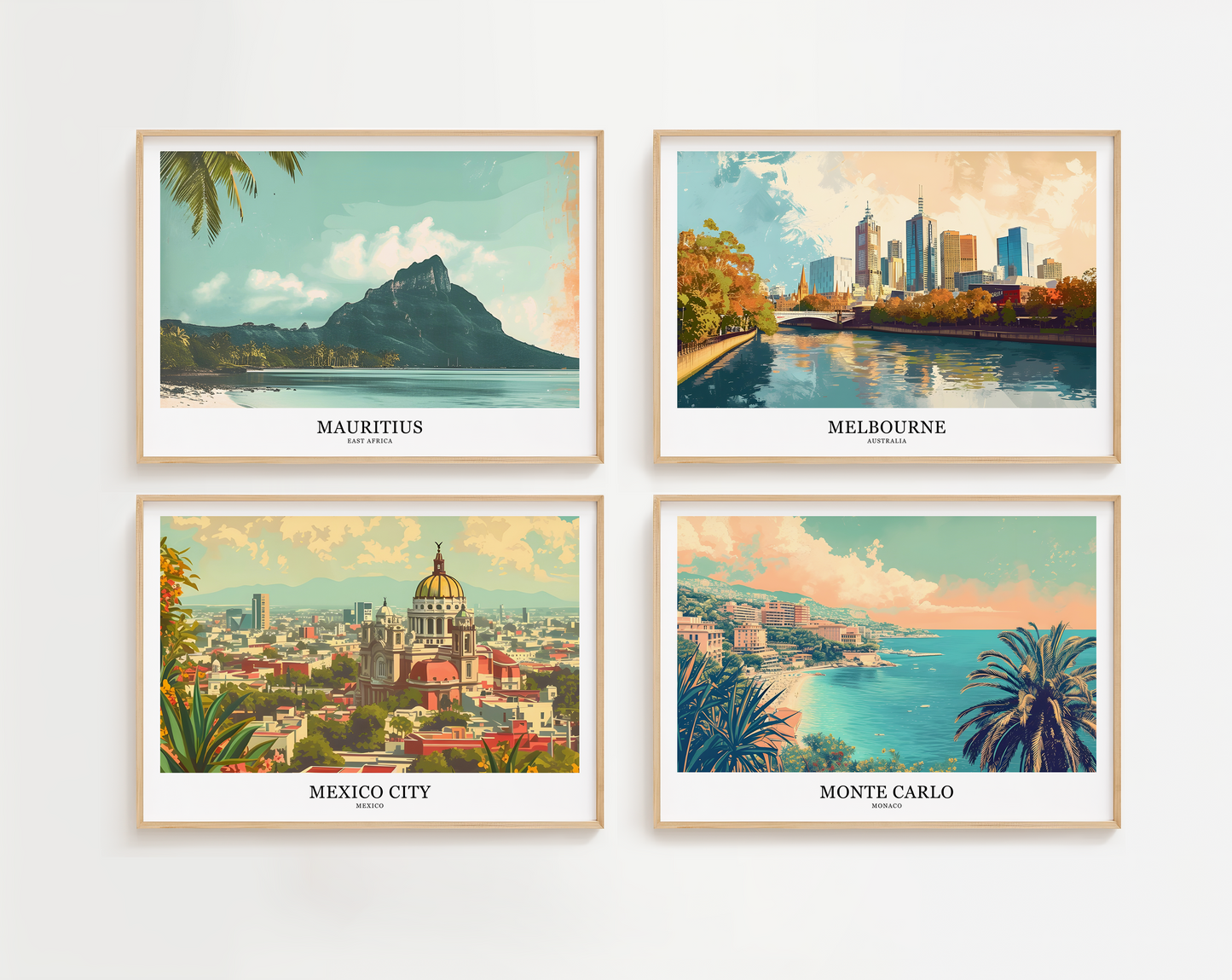 Retro style city prints in landscape. Choose from 56 locations listed.