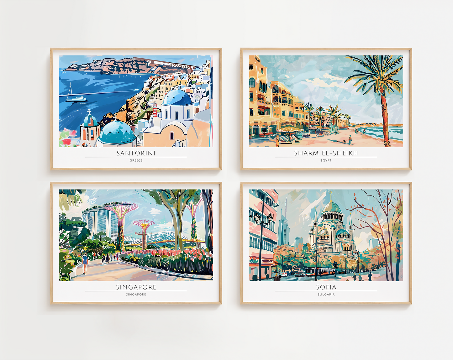 Watercolour style city prints in landscape. Choose from 44 locations listed.
