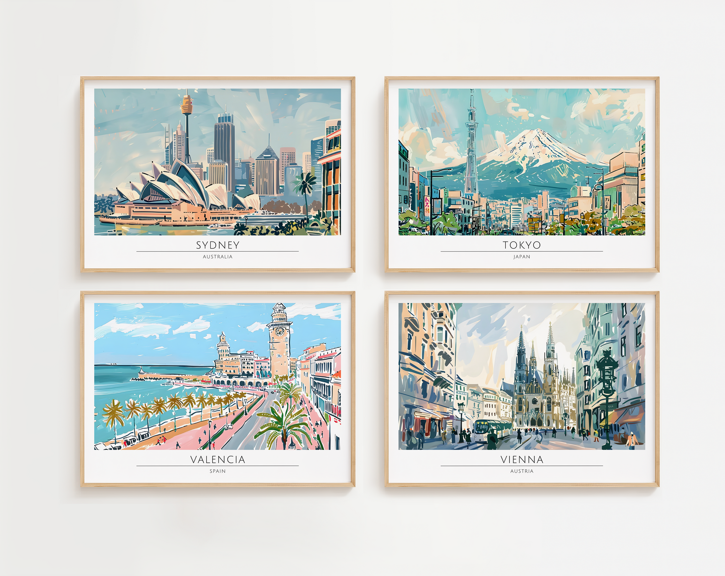 Watercolour style city prints in landscape. Choose from 44 locations listed.