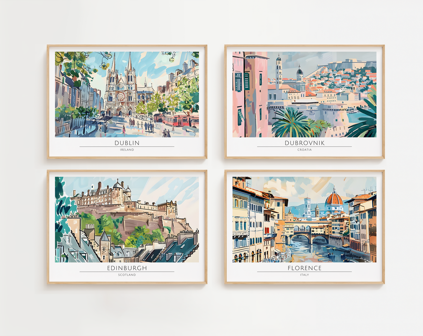 Watercolour style city prints in landscape. Choose from 44 locations listed.