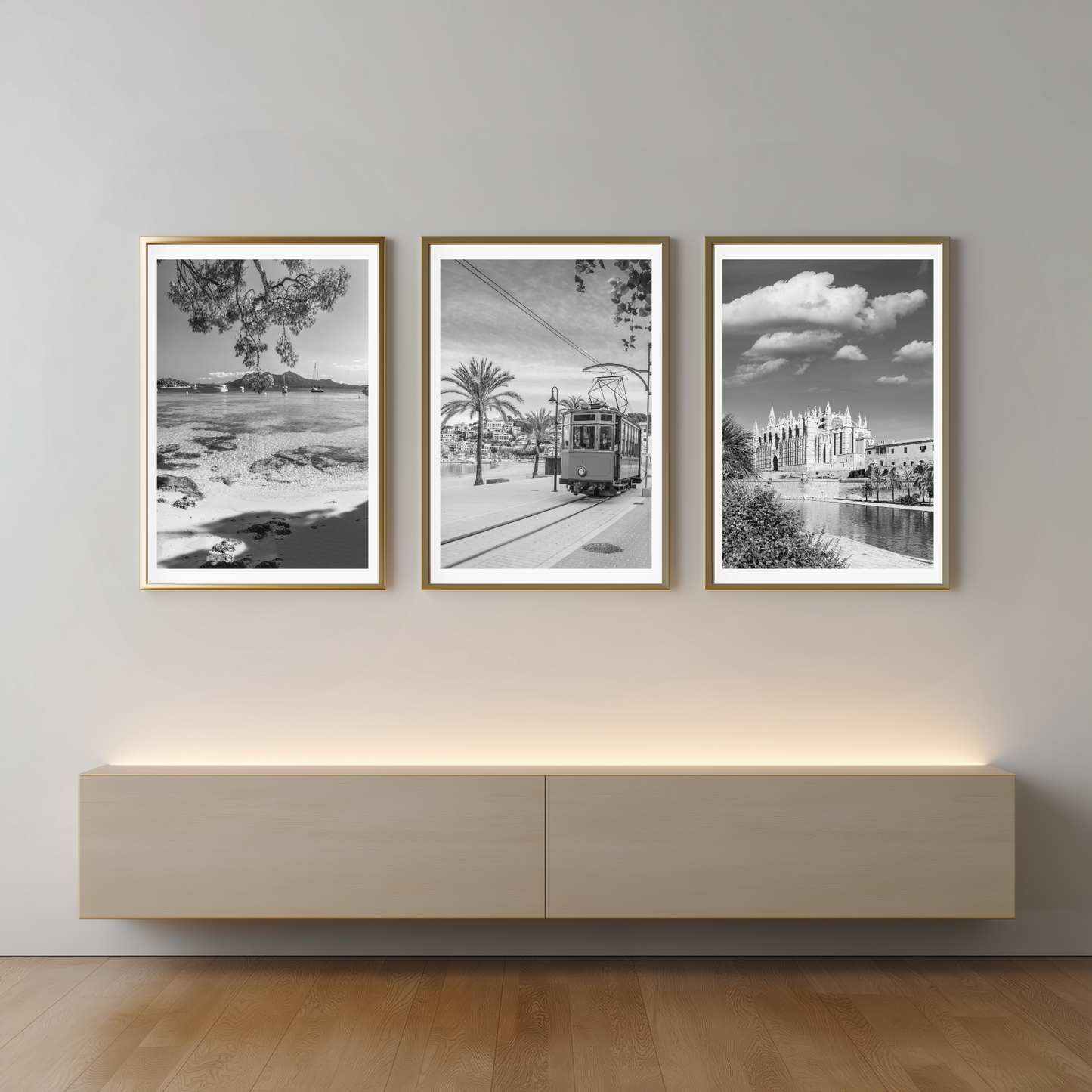 Set of 3 Majorca black and white posters