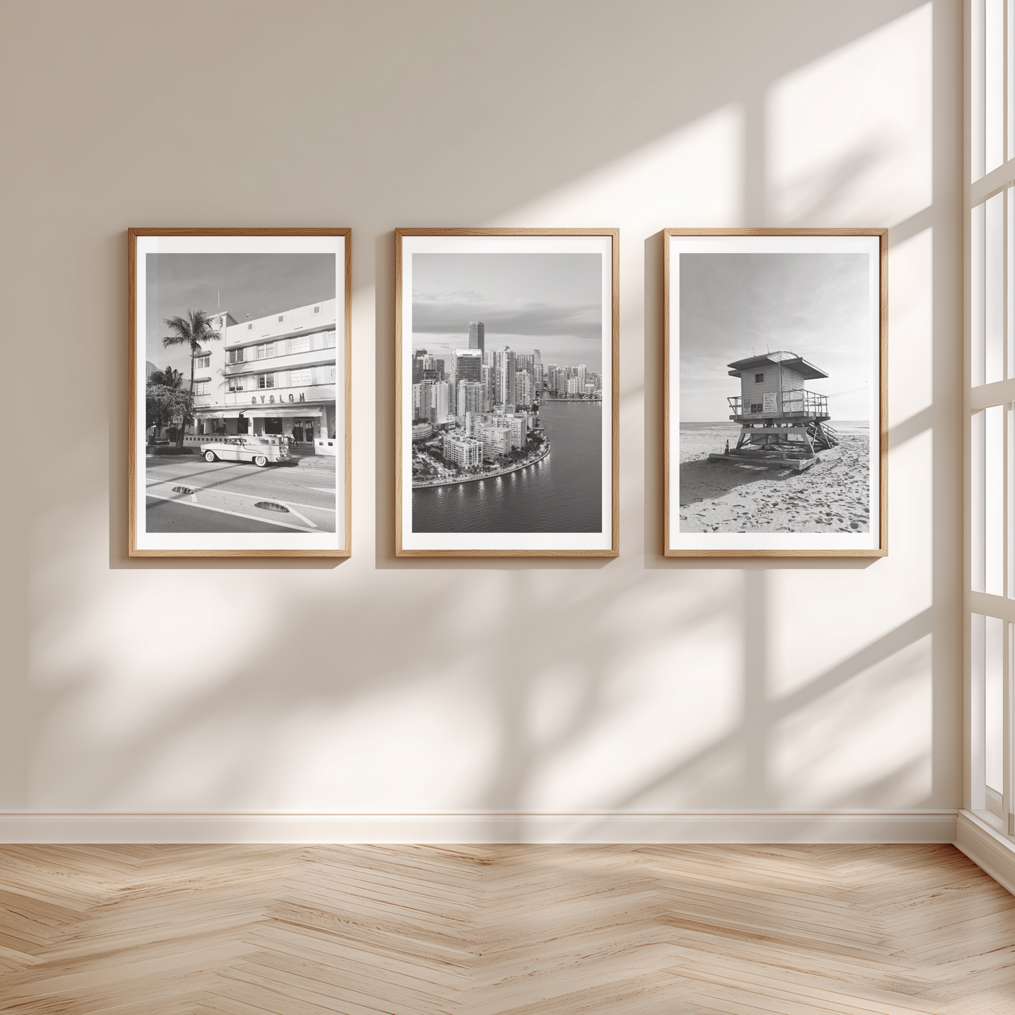 Set of 3 Miami black and white posters