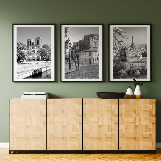 Set of 3 Paris city black and white prints