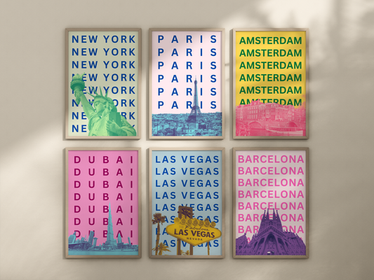 Pop Art style city skyline  posters - ANY location, any colour!