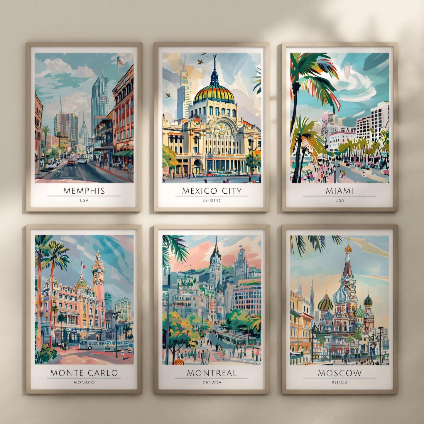 Watercolour style city prints. Choose from 116 locations listed.