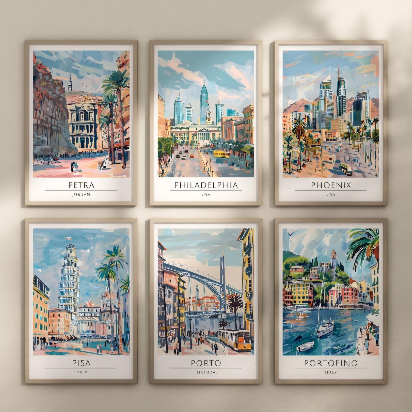 Watercolour style city prints. Choose from 116 locations listed.