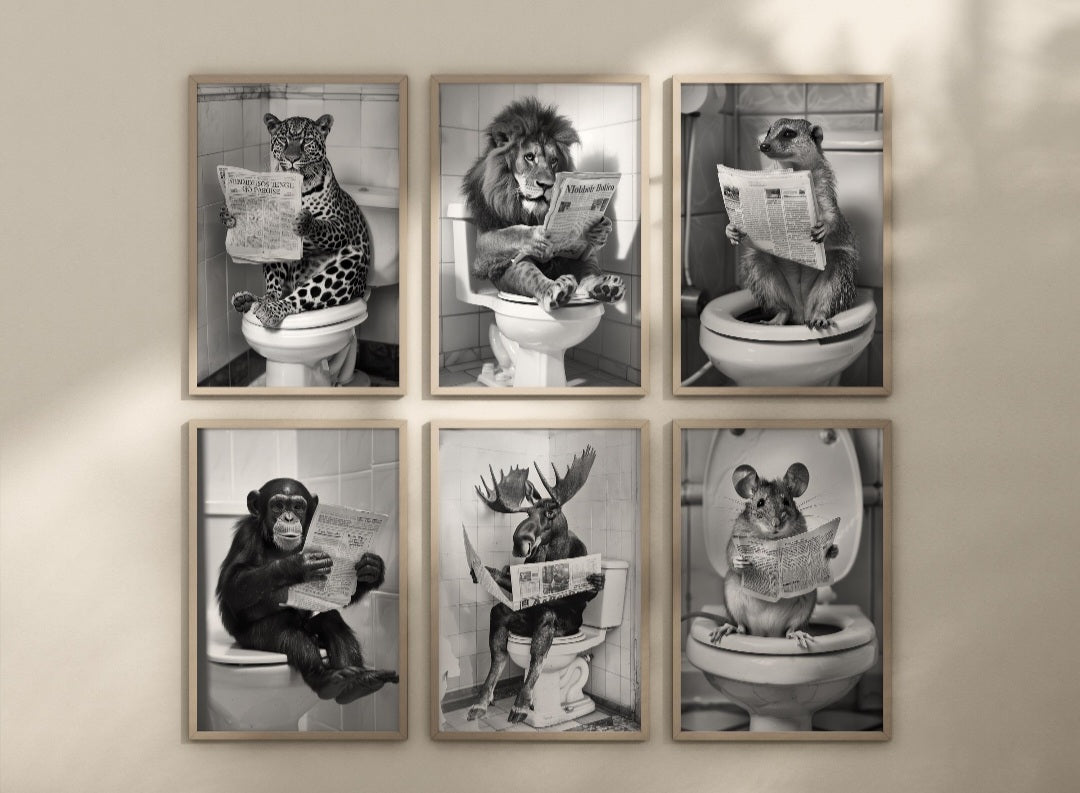 Animals on the toilet posters. Choose from the 60 animals listed.