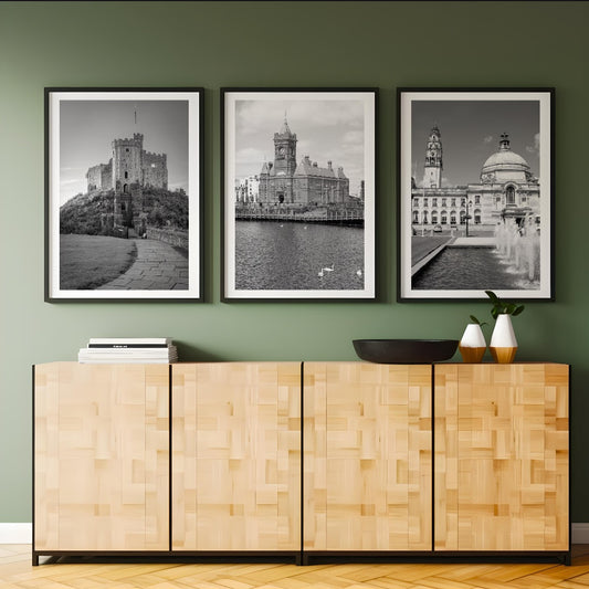 Set of 3 Cardiff black and white prints