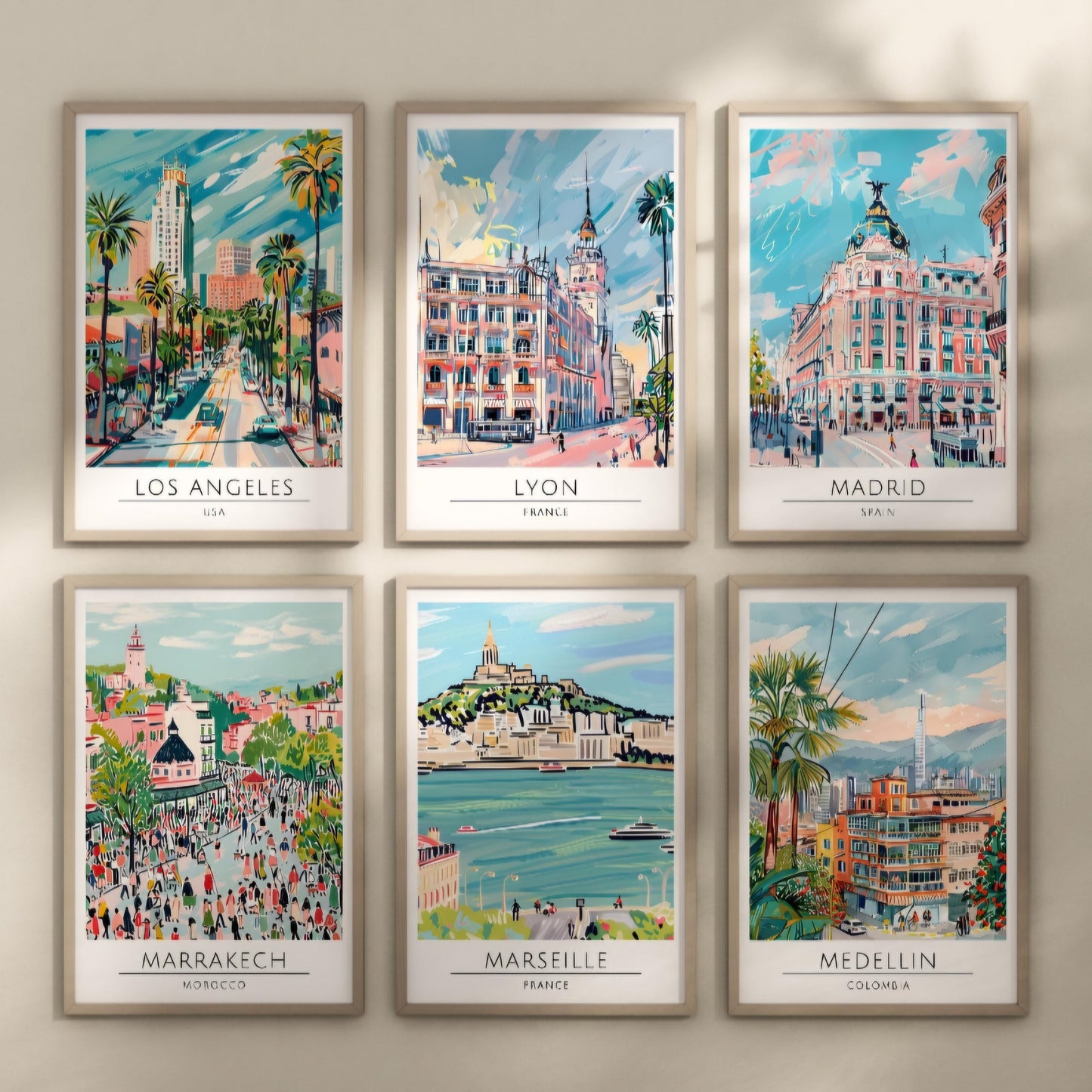 Watercolour style city prints. Choose from 116 locations listed.