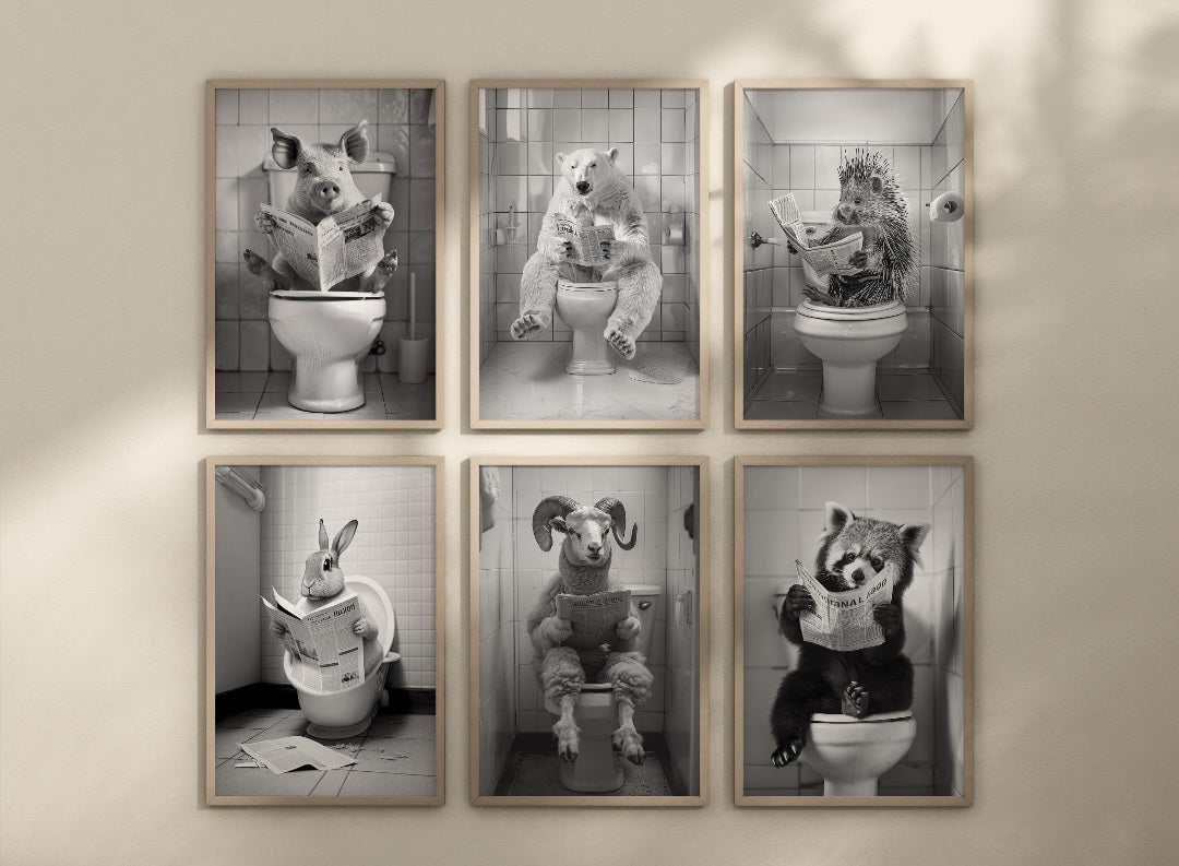 Animals on the toilet posters. Choose from the 60 animals listed.