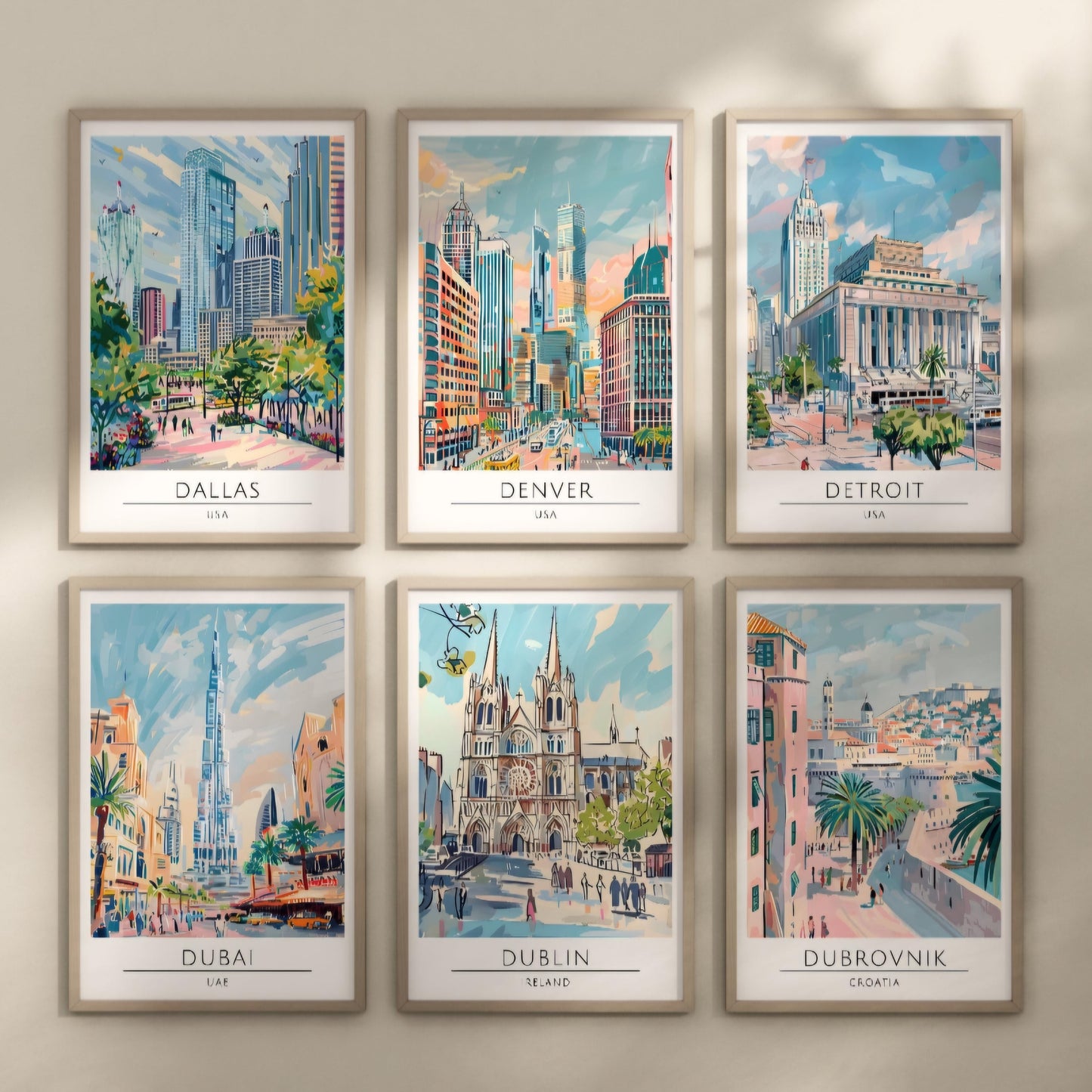 Watercolour style city prints. Choose from 116 locations listed.