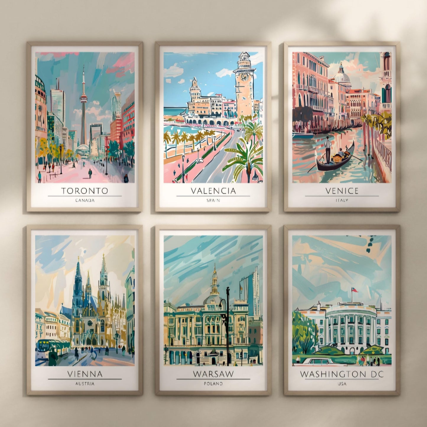 Watercolour style city prints. Choose from 116 locations listed.