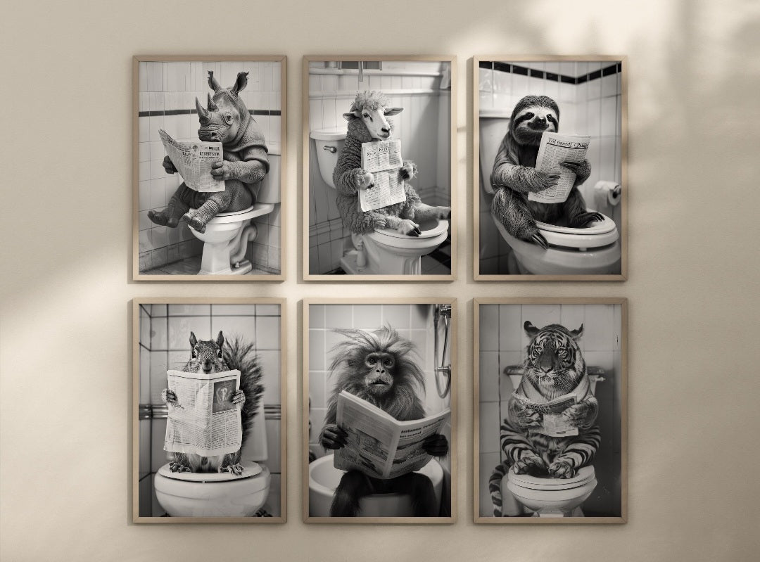 Animals on the toilet posters. Choose from the 60 animals listed.