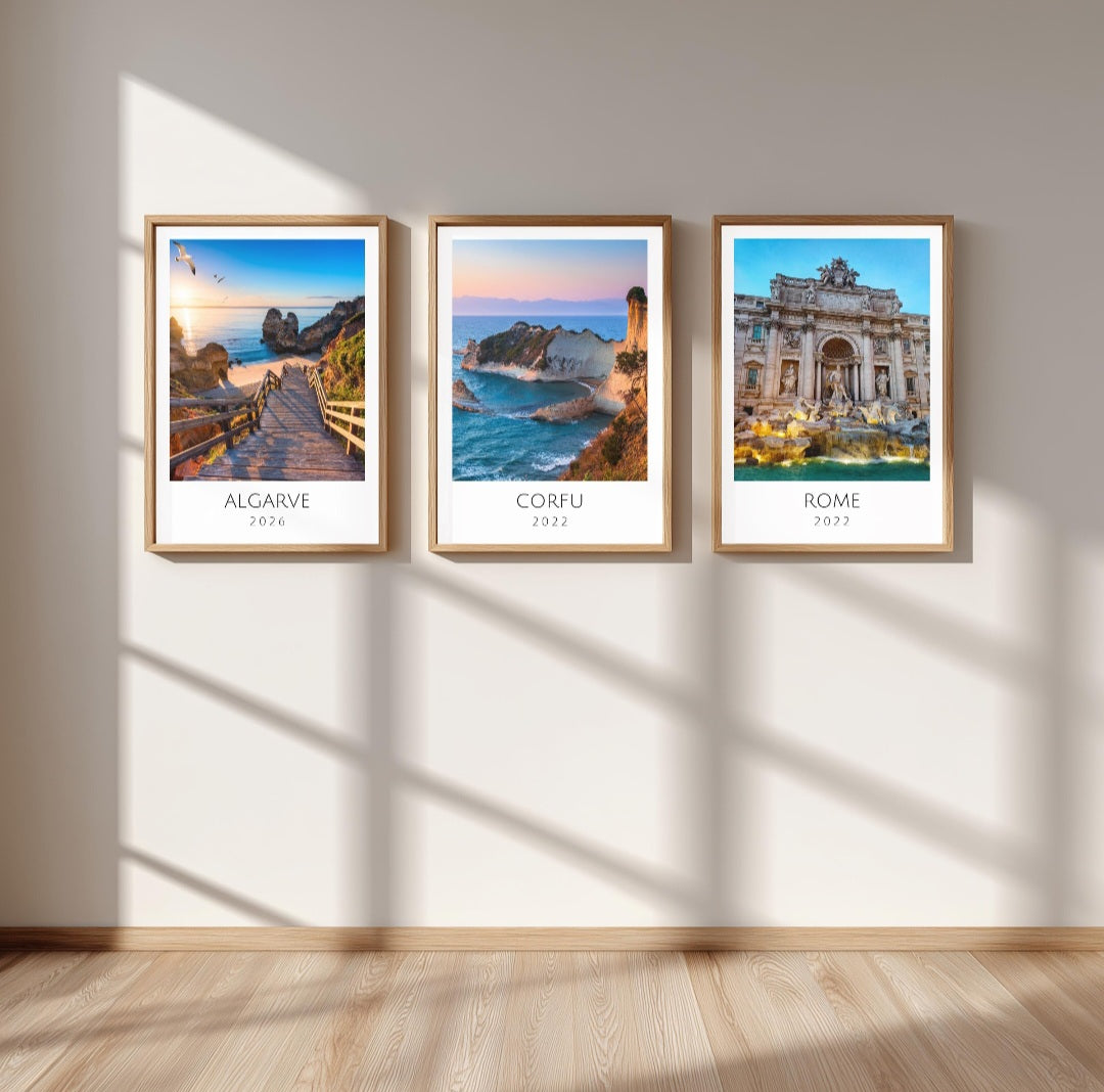 Personalised holiday memories travel posters - Any location! Option to use your own photos.