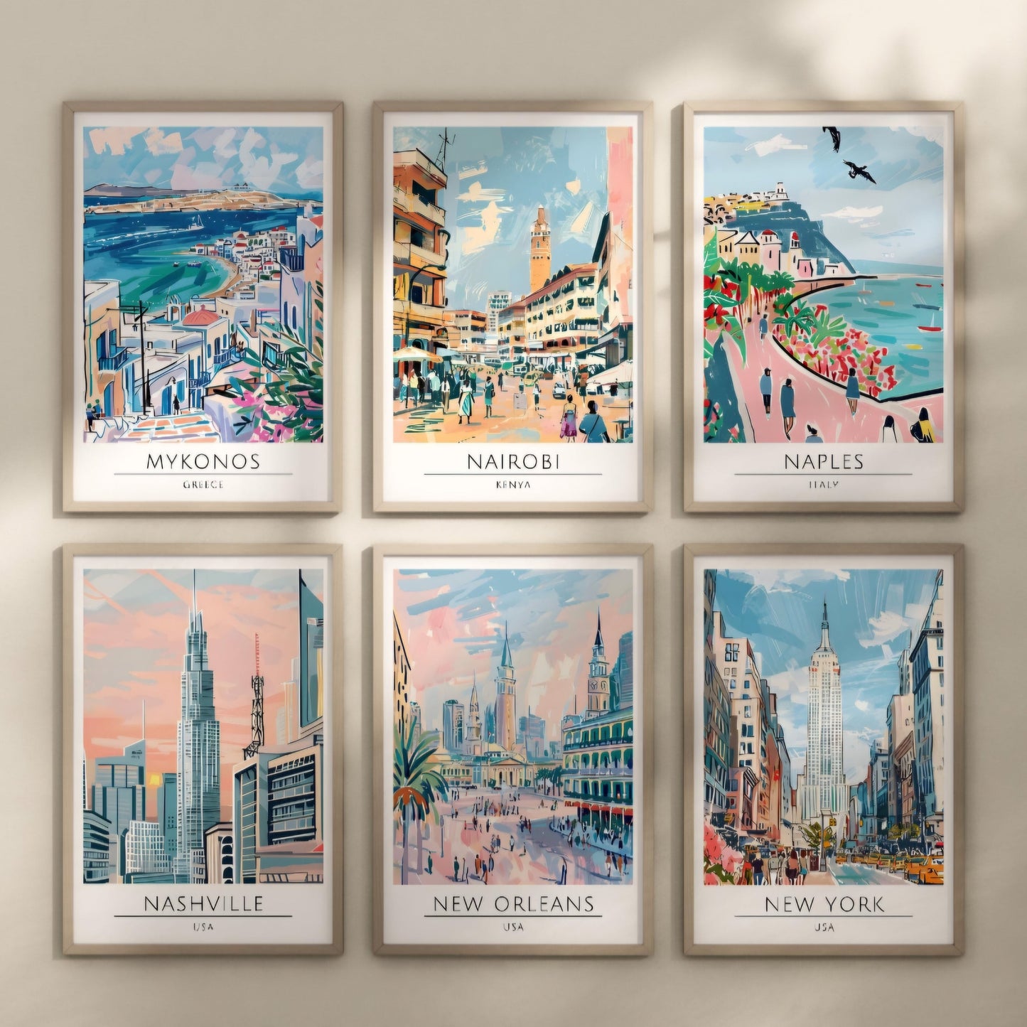 Watercolour style city prints. Choose from 116 locations listed.