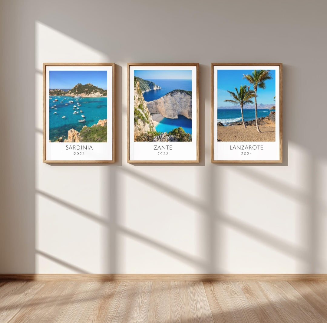 Personalised holiday memories travel posters - Any location! Option to use your own photos.