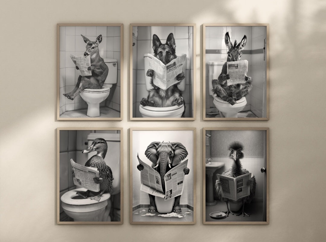 Animals on the toilet posters. Choose from the 60 animals listed.
