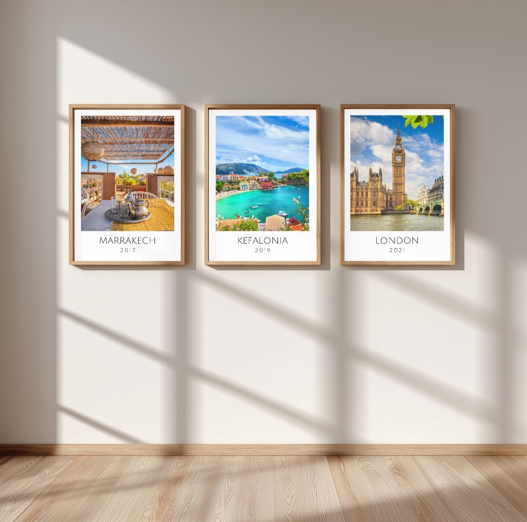 Personalised holiday memories travel posters - Any location! Option to use your own photos.