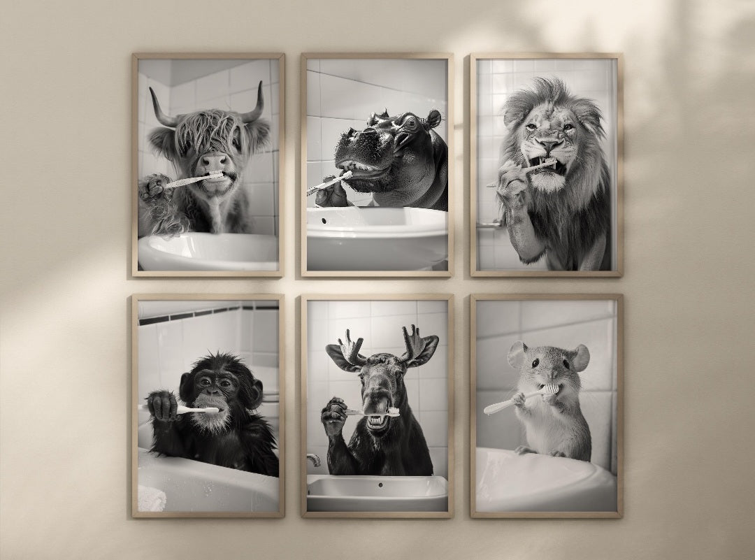 Animals brushing teeth posters. Choose from the animals displayed.