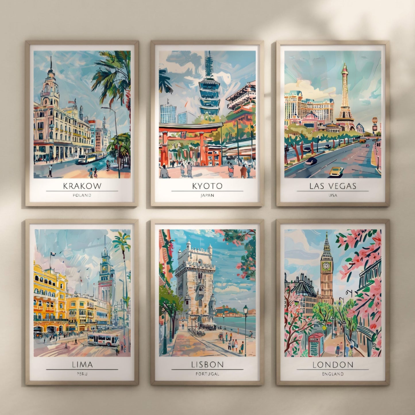 Watercolour style city prints. Choose from 116 locations listed.