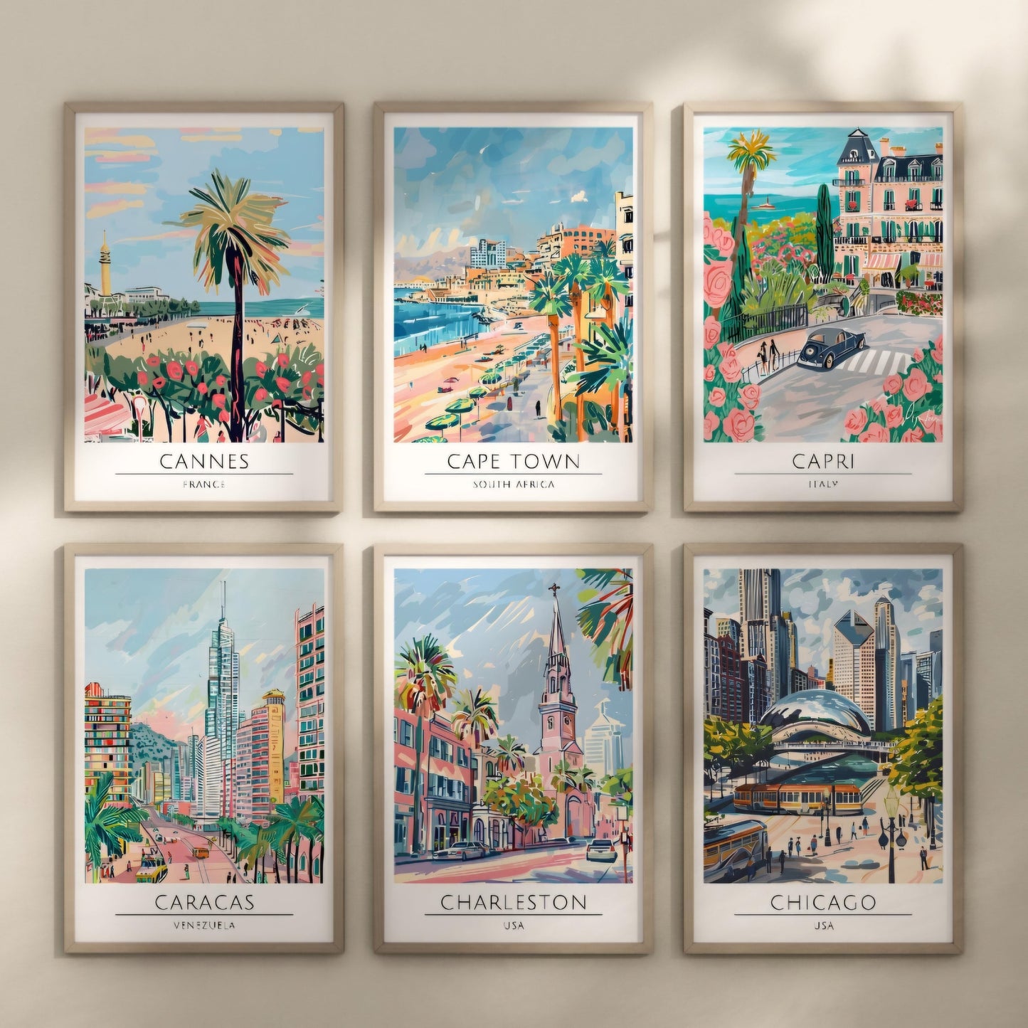 Watercolour style city prints. Choose from 116 locations listed.
