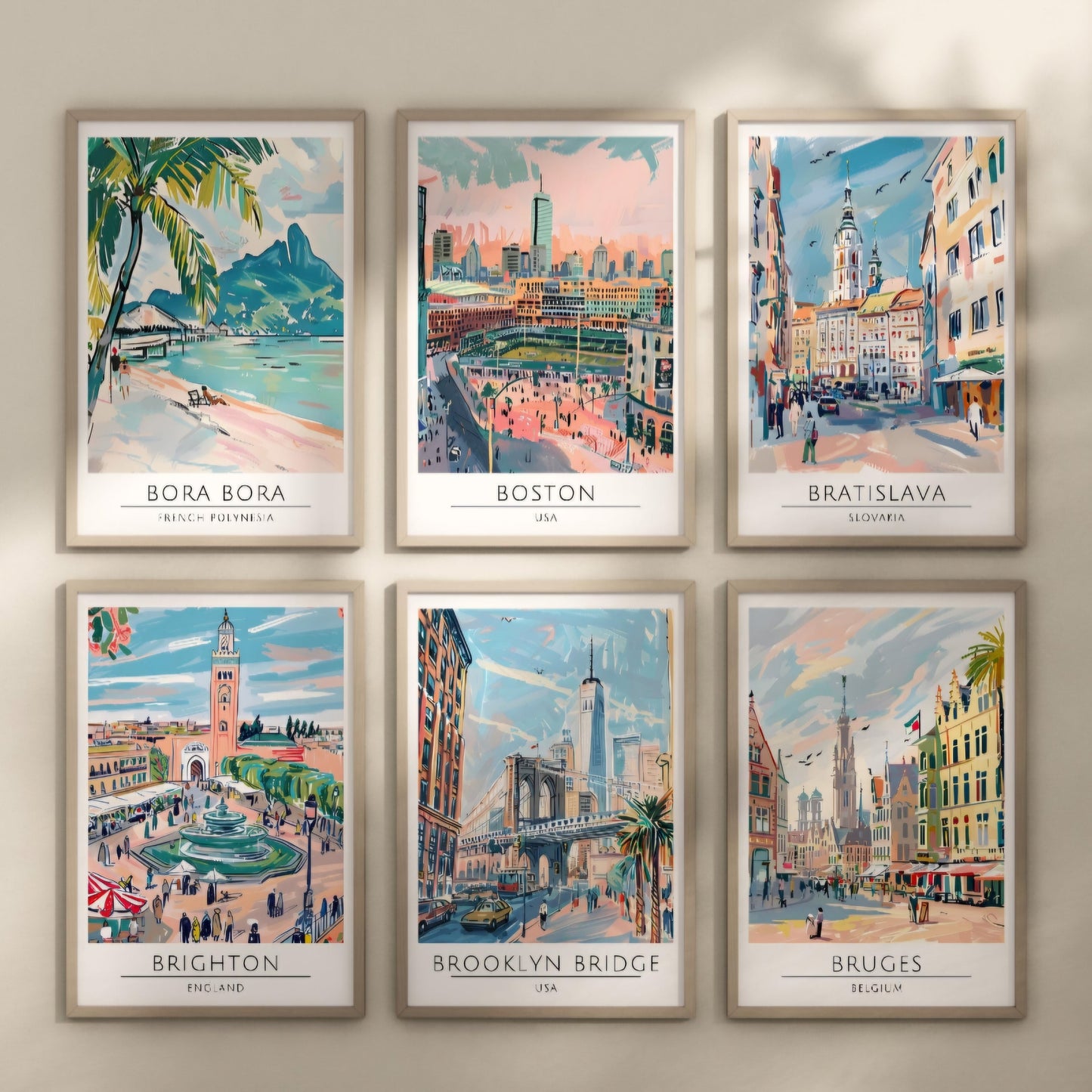 Watercolour style city prints. Choose from 116 locations listed.