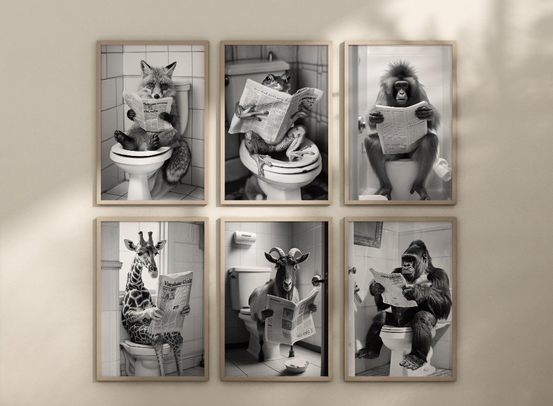 Animals on the toilet posters. Choose from the 60 animals listed.