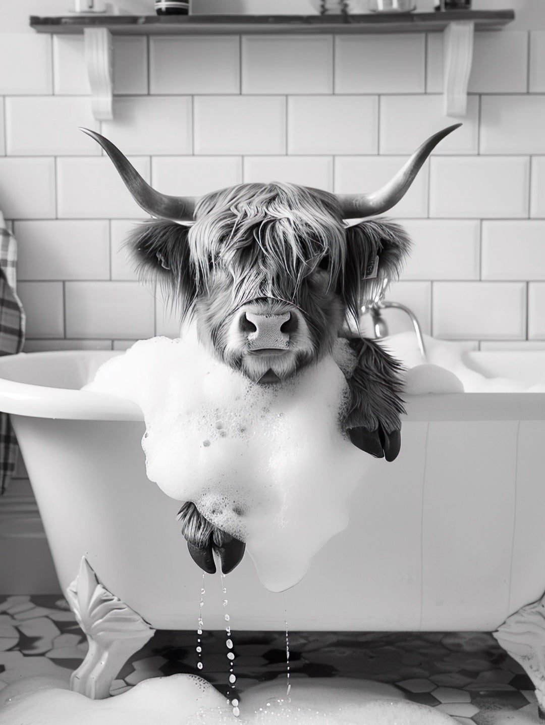Set of 3 Highland Cow in the bathrooms posters