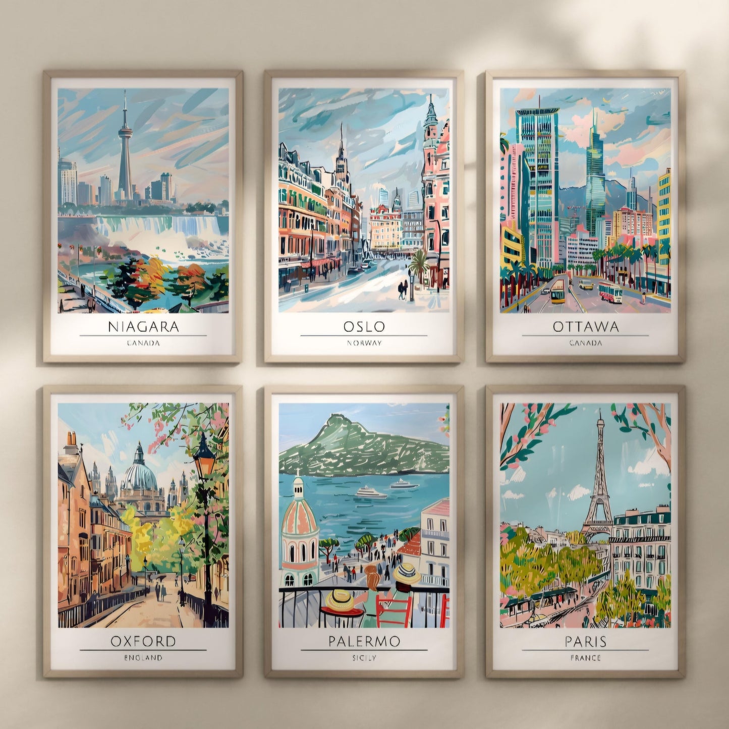 Watercolour style city prints. Choose from 116 locations listed.