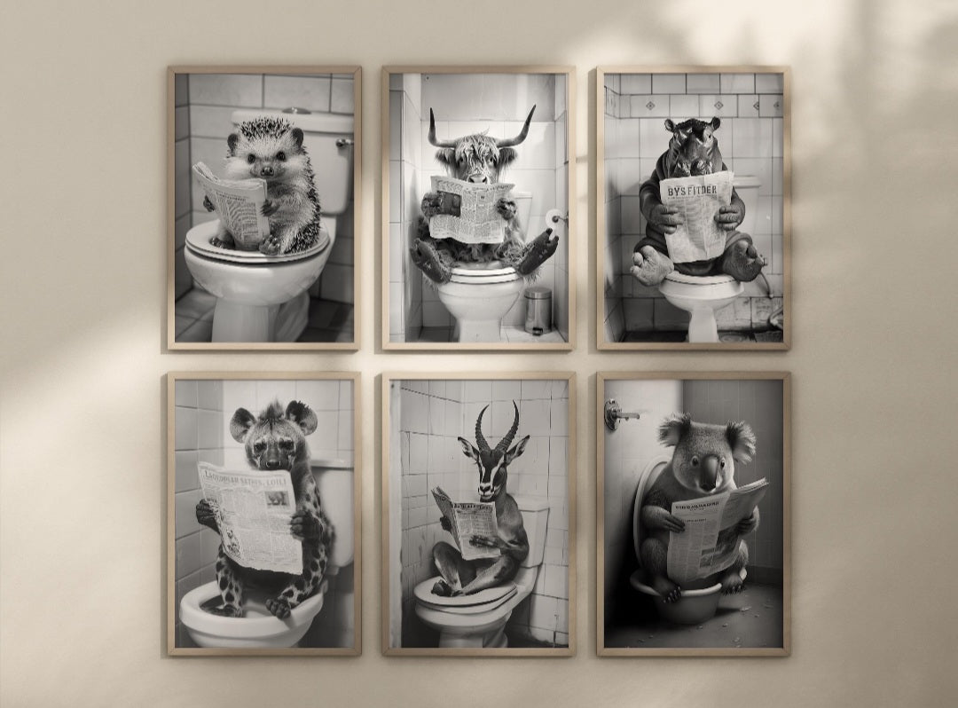 Animals on the toilet posters. Choose from the 60 animals listed.