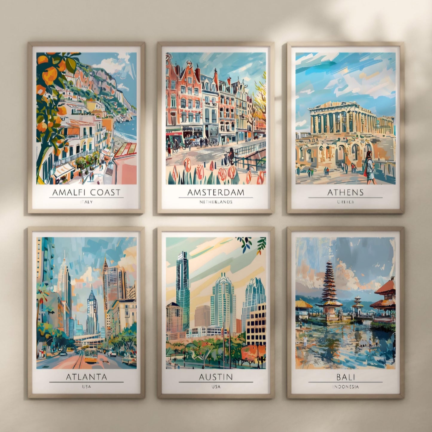Watercolour style city prints. Choose from 116 locations listed.