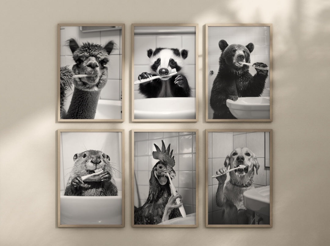 Animals brushing teeth posters. Choose from the animals displayed.