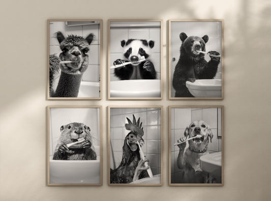 Animals brushing teeth posters. Choose from the animals displayed.