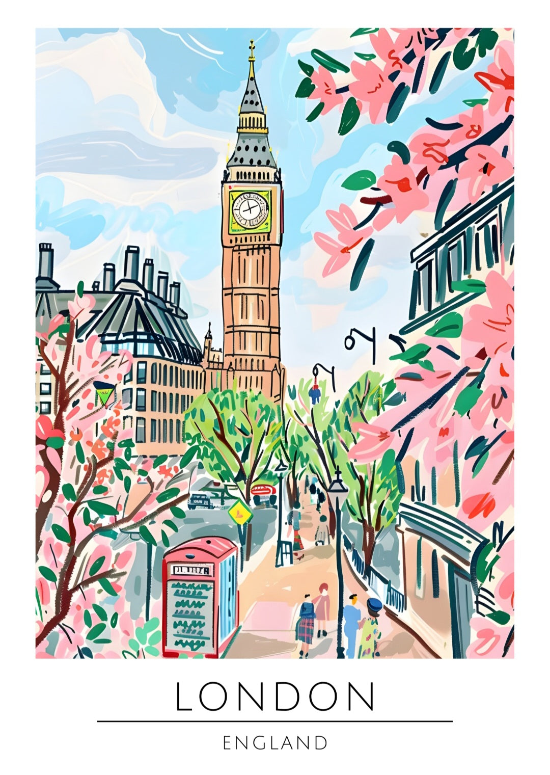 London watercolour style city print