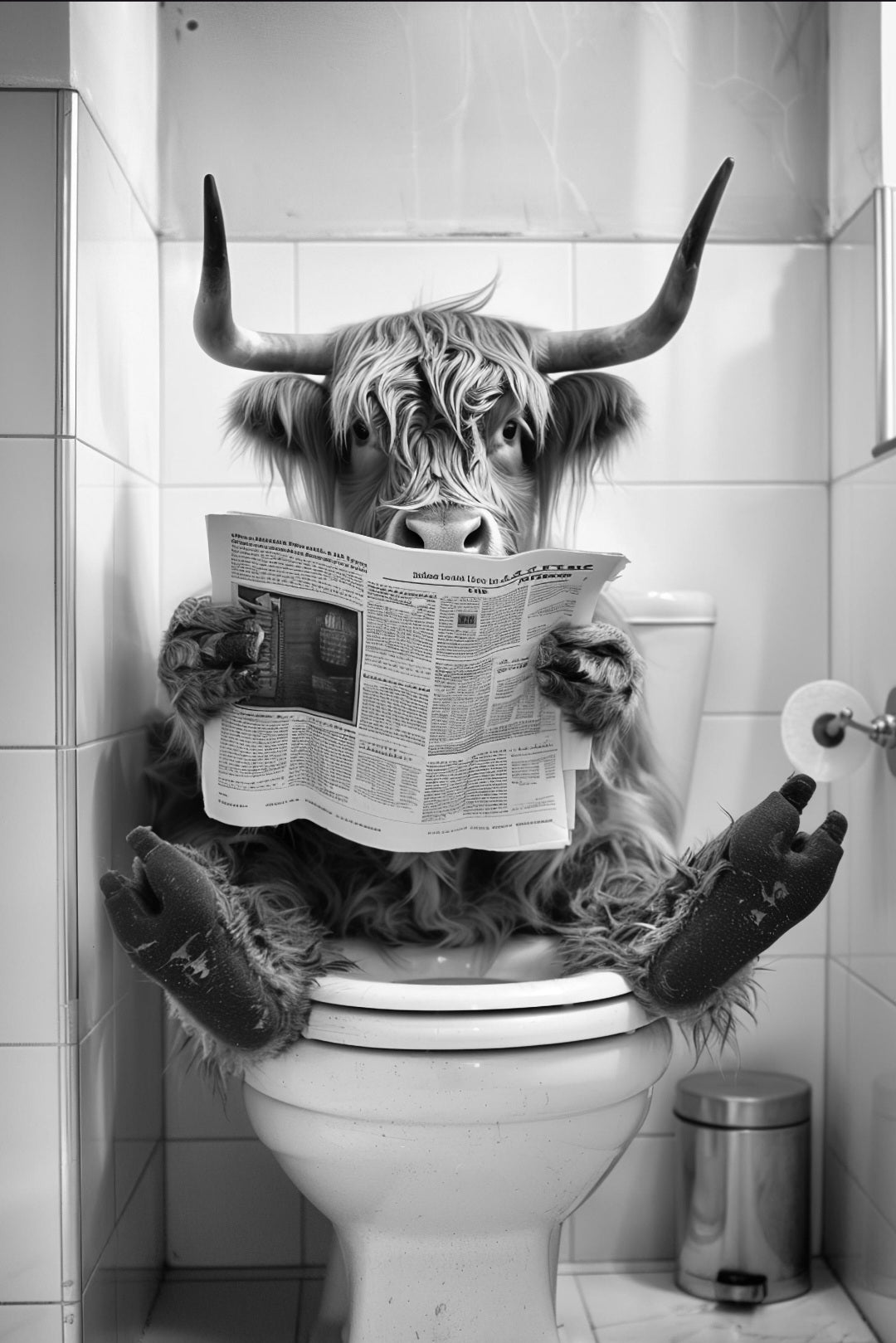 Set of 3 Highland Cow in the bathrooms posters